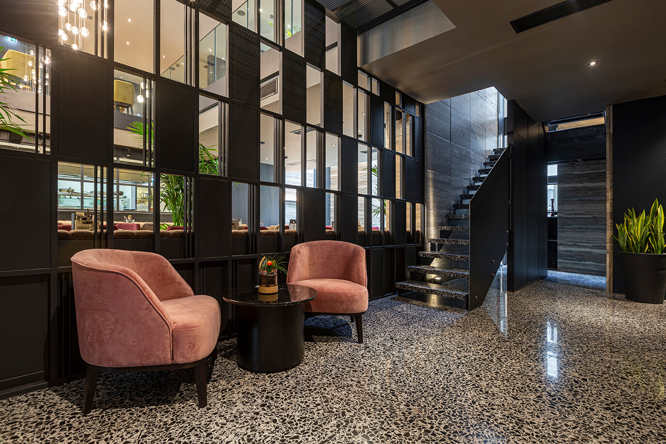 03 urban hotel – halmannvella – architectural terrazzo – black tiles